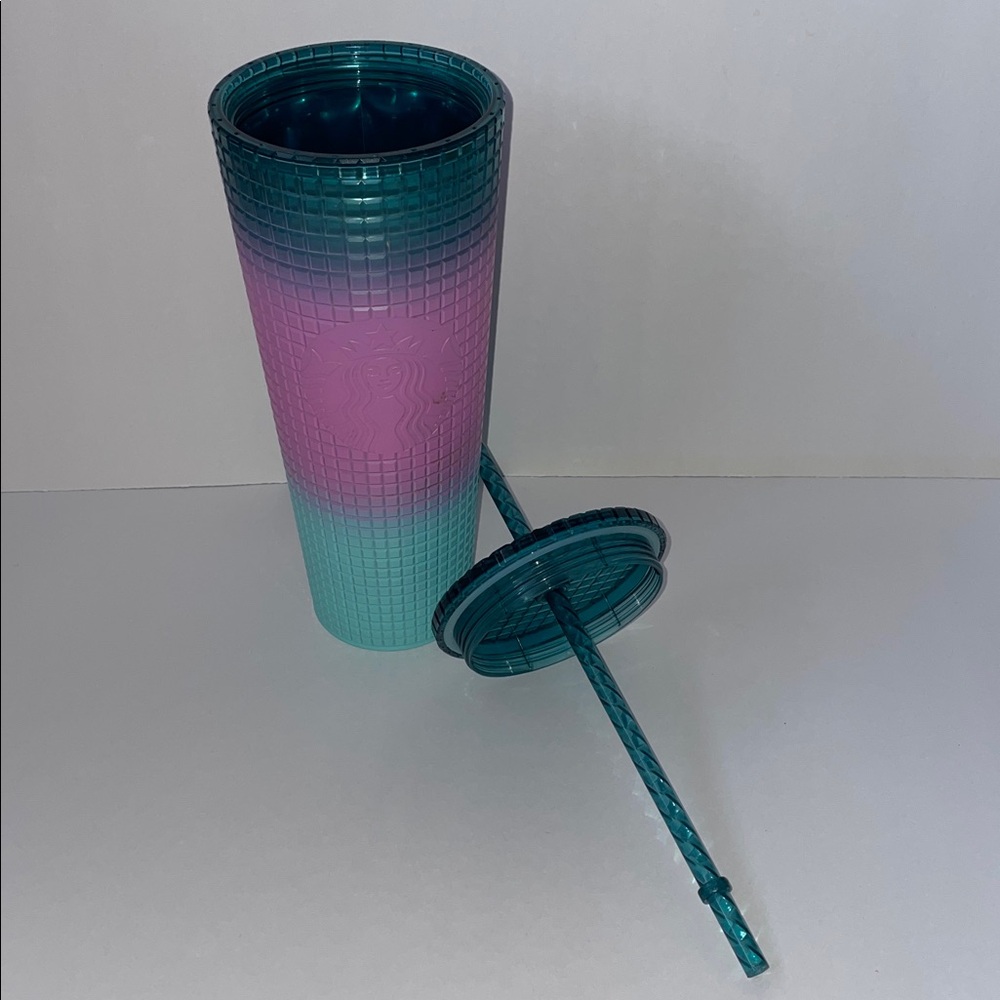 NWT Starbucks Pink & Teal Textured Tumbler.  24oz. - Picture 2 of 5